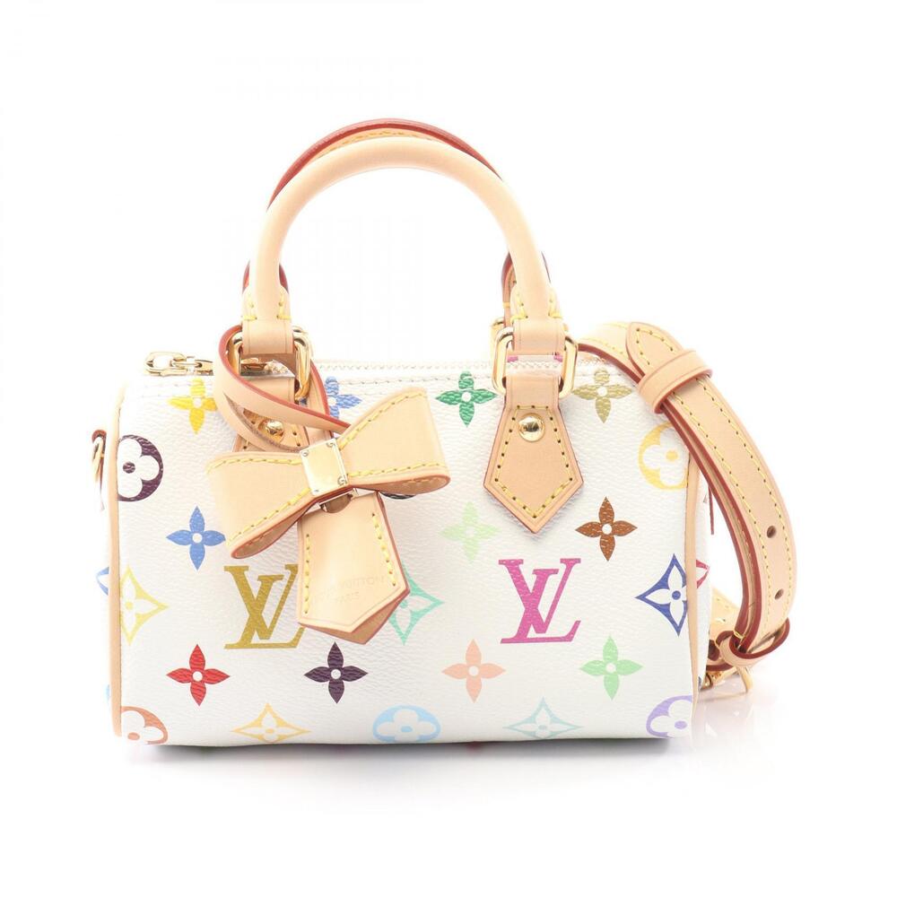 Louis Vuitton LV TM Speedy Monogram Multicolor Top Bag Canvas Leather White